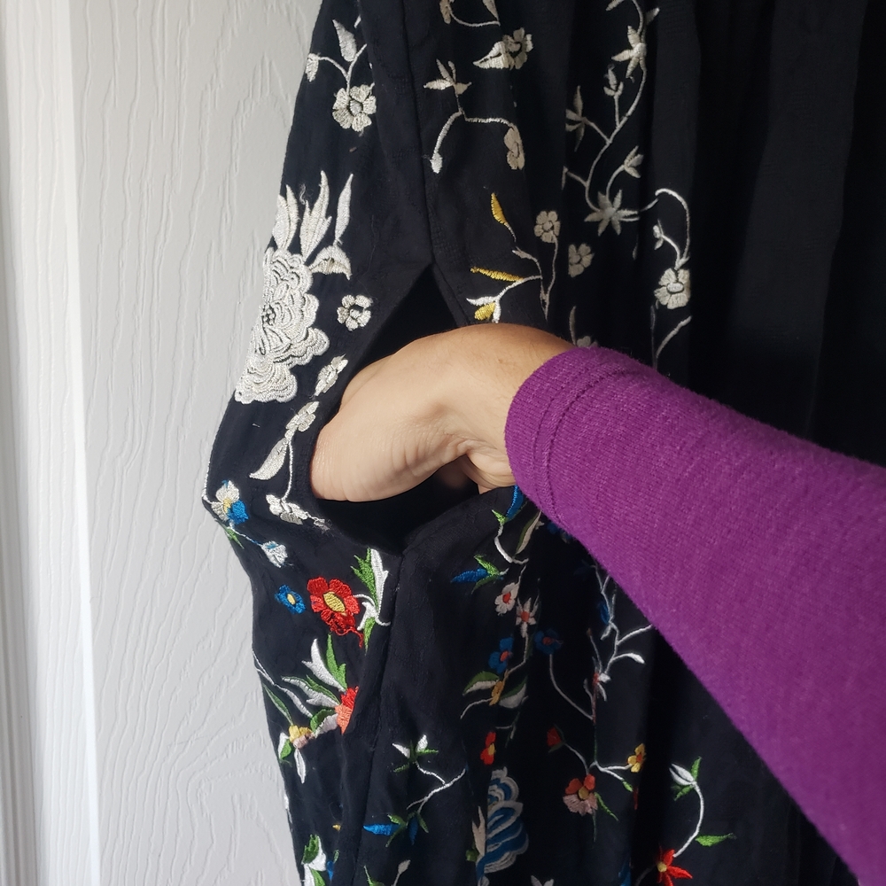 Anthropologie Black Dress with Colorful Floral Embroidery - Picture 7 of 10